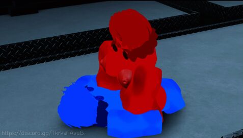 blue_hair breasts breasts_out cowgirl_position dominant_female female imaginary_friend_(pressure) pressure_(roblox) red_hair roblox roblox_game