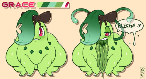 ass big_ass bubble_ass bubble_butt chikorita grace_(justkindofhere) green_skin huge_ass justkindofhere long_tongue nintendo original original_character pokemon pokemon_(species) tagme thick_thighs wide_hips