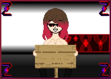 bete_noire betty_noire breasts brown_hair covered_breasts female glasses glitchtale long_hair minecraft naked pixel_art red_eyes red_hair smiling z!betty zixy