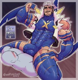 abs balls balls_under_clothes bara beard_stubble biceps big_bulge bulge clothing flaccid gay gijinka huge_bulge male male_only muscular muscular_male nintendo pecs penis penis_outline penis_under_clothes pokemon sharpedo sitting sitting_on_another sitting_on_chest sitting_on_person sweat sweating tight_clothing wet wolfshirtart yaoi