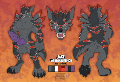 absurd_res anthro balls bandai_namco canid canine digimon digimon_(species) genitals hi_res jaceweregarurumon knot male male/male mammal mythological_canine mythological_creature mythology paws penis solo vallhund were werecanid werecanine weregarurumon werewolf