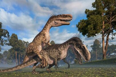3d 3d_(artwork) animal_only breeding cinema_4d cinema_4d_(artwork) daz_studios dinosaur mating mating_season mating_sex monolophosaurus trees