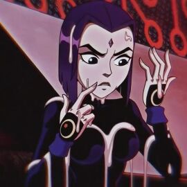2d ai_generated black_eyes black_lipstick boomerang_(tv_network) breasts cartoon_network cartoony colored_skin cum cum_on_body cum_on_breasts cum_on_face cum_on_hair cum_on_hands cum_on_mouth curious dark_lips dc dc_comics female female_only gem_on_forehead girl gotic grey_skin jewelry medium_breasts nose purple_hair rachel_roth raven_(dc) room short_hair tagme tasting_cum teen_titans teen_titans_(television_series) teenager tight_clothes tight_clothing tight_supersuit video warner_brothers young younger_female zone