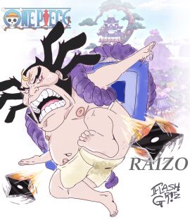 anime black_hair chubby chubby_male fat fat_belly fat_male feet flashgritz fully_body fully_clothed fully_clothed_male japanese japanese_clothes japanese_male male male_only ninja ninja_star one_piece one_piece_wano raizo solo solo_focus underwear