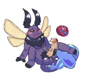 ambiguous_gender anthro arthropod balls big_balls big_penis blue_body blush cnidarian duo feral genitals hi_res insects internal jellyfish lepidopteran looking_pleasured male male/ambiguous marine masturbation medusozoan memberofdragon moth neck_tuft onomatopoeia penis purple_body sex simple_background simple_coloring sound_effects tentacle tentacle_sex text throbbing throbbing_penis tuft vein veiny_penis white_background wings