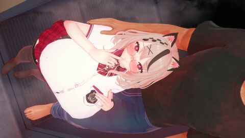 1girls 3d after_blowjob after_fellatio after_oral animal_ears blush breasts cat_ears cum_in_mouth cum_on_face curvaceous curvy curvy_figure dark-skinned_male dark_skin drooling_cum fake_animal_ears female glasses heart-shaped_pupils hololive hololive_japan holox huge_breasts koikatsu looking_at_viewer male multicolored_hair pov pov_eye_contact sakamata_chloe school_uniform schoolgirl shorter_female shortstack smaller_female tagme taller_male tears thighhighs virtual_youtuber vtuber