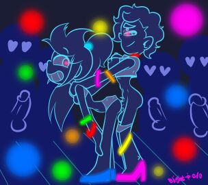 2futas 4boys ambiguous_penetration artist_name balls bent_over blacklight blightstar bottomless breasts breasts_out clothed clothing couple crowd duo emily_(blightstar) futa_on_futa futa_only futanari glowing glowing_outline glowstick heart-shaped_pupils heels human interracial intersex jess_(blightstar) large_breasts long_hair looking_back male neon nightclub original original_character panties_down partially_clothed penis pubic_hair public public_nudity public_sex rave sex short_hair smile standing tagme watching