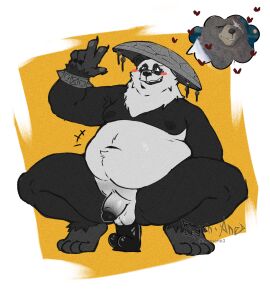 1:1 1boy 2025 anal anal_sex anthro asian_conical_hat balls bara bear belly big_breasts black_dildo black_glans blush breasts clothing digital_drawing_(artwork) digital_media_(artwork) dildo dildo_in_ass dildo_insertion dildo_sitting eyewear flaccid flat_colors fur genitals gesture giant_panda glans glasses hand_gesture hat headgear headwear hi_res imagining male male_only mammal mihoyo multicolored_body multicolored_fur nipples nude object_in_ass pan_yinhu panda penetration penis ryonane sex_toy sex_toy_in_ass sex_toy_insertion simple_background smile solo text v_sign yaoi zenless_zone_zero