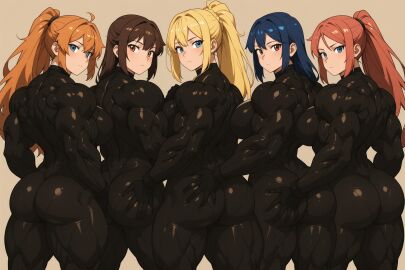 5girls ai_generated biceps big_butt bodysuit muscular muscular_female