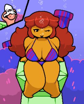 ;p alternate_color big_breasts big_thighs bikini blooper blush breasts bubble bubbles dark-skinned_female dark_skin female looking_up mario_(series) okami_tomato pipe princess_peach red_hair super_mario_bros. tan_body tan_skin tomato_(okami_tomato) underwater warp_pipe