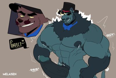 2022 abs absurd_res anthro armpit_hair bara bernard_(melaisen) big_muscles big_pecs big_penis black_clothing black_eyebrows black_hat black_headwear black_sclera blue_bow_tie bodily_fluids body_hair bow_tie brown_background brown_body brown_facial_hair brown_fur brown_mustache clothing dark_penis demon digital_drawing_(artwork) digital_media_(artwork) erection eyebrows facial_hair felid flat_colors fur genital_fluids genitals glans gloves_(marking) grin hat hat_only headgear headgear_only headwear headwear_only hi_res huge_cock huge_muscles humanoid_genitalia humanoid_penis lactating male male_lactation mammal markings melaisen mostly_nude mostly_nude_anthro mostly_nude_male moustache muscles muscular muscular_anthro muscular_male pantherine pecs penis portrait possession precum simple_background smile solo teal_glans teeth text three-quarter_portrait throbbing throbbing_penis top_hat_only vein veiny_penis white_text yaoi yellow_sclera yellow_text