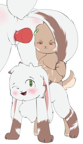 anthro blush bodily_fluids brown_body brown_fur brownbnnuy5 close-up digitigrade duo female fur genital_fluids genitals hi_res lagomorph laurel_wreath leporid male male/female mammal multicolored_body penetration penis pussy rabbit two-tone_body vaginal_fluids vaginal_penetration white_body white_fur