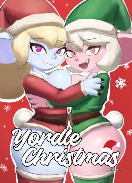 arakira christmas christmas_outfit comic_cover league_of_legends looking_at_viewer poppy riot_games shortstack tencent tristana yordle