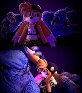 2koma 3d canine comic crash_(series) crash_mind_over_mutant crash_of_the_titans crying crying_with_eyes_open ear_pull forced_oral grimly_(crash_series) kneeling kneeling_oral_position larger_male oc raped_by_monster scared thewammy12 zinnyfinity