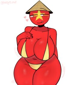 1girls amogus among_us_reference big_ass big_breasts big_butt bikini breasts countryhumans countryhumans_girl female female_only hand_on_breast heart_symbol kak0yt0_chel simple_background tounge_out twitter_username vietnam_(countryhumans)