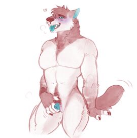 anthro anthro_penetrated big_clitoris blush canid canine canis clitoral_hood clitoris cuntboy cuntboy_anthro cuntboy_penetrated featureless_chest finger_fuck fingering fingering_self genitals hi_res intersex intersex_anthro intersex_penetrated looking_pleasured mammal masturbation nude_anthro nude_cuntboy open_mouth pecs penetration pubes pussy simple_background solo tongue tongue_out trans_(lore) trans_man_(lore) vaginal_masturbation vaginal_penetration vannthunder vulva white_background wolf