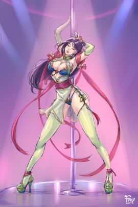 areola_slip breasts dancer dancer_outfit disney disney_princess fa_mulan faymantra female female_only human large_breasts mulan stripper_pole