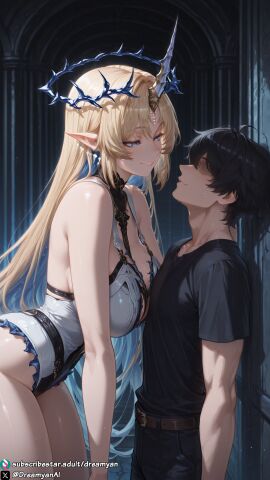 1girls ai_generated big_breasts blonde_female blonde_hair blue_eyes breasts curvy curvy_body curvy_female dreamyan_ai elf elf_ears fleurdelys_(wuthering_waves) height_difference hi_res high_quality high_resolution highres horn huge_breasts long_hair pointy_ears seductive seductive_eyes seductive_look seductive_pose seductive_smile size_difference smile smiling taller_female thick_ass thick_thighs thighs uncensored white_skin wuthering_waves