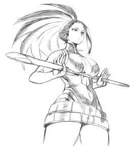 1girls animated artist_request big_breasts black_eyes black_hair breast_press breast_squish breasts cleavage female female_only greyscale hero_outfit_(mha) huge_breasts large_breasts long_hair momo_yaoyorozu monochrome my_hero_academia serious serious_look short_dress solo solo_female solo_focus superheroine teenage_female teenager thick_thighs thighs weapon wide_hips