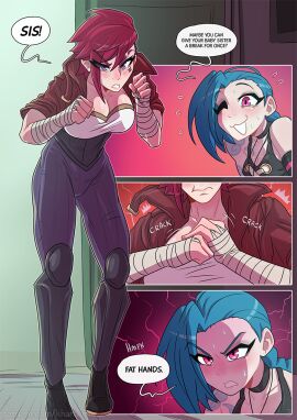 4koma arcane arcane_jinx arcane_vi comic female incest jinx_(league_of_legends) khartemis league_of_legends sisters vi yuri