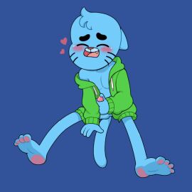 1boy aged_up animal_ears animal_genitalia animal_humanoid animal_penis anthro bare_legs barefoot blue_background blue_cat blue_fur blue_hair blush blush_lines cartoony cat_boy cat_ears cat_paws cat_tail closed_eyes color cute digital_drawing_(artwork) digital_media_(artwork) ears_down fangs feline fur furry furry_only genital_fluids green_hoodie gumball_watterson hand_around_penis hand_on_penis handjob hoodie hoodie_only hotfiresu jerking_off jerkingoff legs_apart male male_masturbation male_only masturbation no_humans not_ai_generated open_clothes open_hoodie open_mouth pawpads paws penis penis_out pink_nipples pink_penis pink_skin pleasure_face precum shaded short_hair sitting solo solo_focus spread_legs tail the_amazing_world_of_gumball uncensored