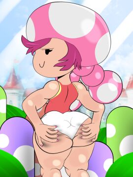 alternate_version_available ass big_ass cute fappencheese female mario_(series) outdoors panties self_upload smile solo spread_ass super_mario_bros. toadette toadette_(purple_yoshi_draws)