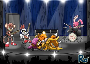 anthro archie_comics areola avian balls band bird blush bodily_fluids breasts canid canine concert crowd cum cum_inside digital_media_(artwork) drum drum_set ejaculation electronics erection eyewear feet female female_penetrated fox fur genital_fluids genitals green_eyes group guitar hair haplorhine herpestid hi_res lagomorph leporid lying mach_the_rabbit male male/female male_penetrating male_penetrating_female mammal max_the_monkey microphone mina_mongoose mongoose monkey multi_tail musical_instrument nipples nude on_side one_eye_closed open_mouth orgasm orgasm_face parakeet parrot penetration penile penis percussion_instrument playing_guitar playing_music plucked_string_instrument primate public public_sex purple_hair pussy rabbit raianonzika sega sex sharps_the_parakeet singing smile sonic_(series) sonic_the_hedgehog_(archie) sonic_the_hedgehog_(comics) sonic_the_hedgehog_(series) stage stage_lights string_instrument sunglasses tail tails tails_the_fox toes true_parrot vaginal_penetration yellow_body