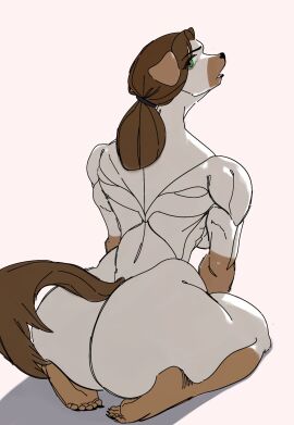 animal_ears animal_tail ass back_view big_ass big_breasts big_butt big_thighs breasts brown_hair canine canis commission curvaceous curvaceous_female curvaceous_figure curvy curvy_figure curvy_hips female female_focus female_only furry furry_female furry_only looking_at_viewer multicolored_fur nude orca_limon short_hair