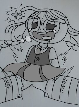 1boy 1girls animate_inanimate artist_request braided_hair doll female glasses humanoid living_doll living_plushie male monochrome original_character penetration penis plushie pseudo_hair pussy sex shortstack size_difference thick_thighs vaginal_penetration vaginal_sex