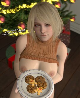 1girls 3d ashley_graham blue_eyes breasts breasts_out christmas christmas_tree cookie cookies dante656565 dantesfm dantesix female female_only light_skin resident_evil resident_evil_4 resident_evil_4_remake smile smile_at_viewer smiling smiling_at_viewer source_filmmaker yellow_hair