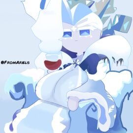 1girls big_breasts breasts cookie_run female fromariels frost_queen_cookie simple_background solo throne white_hair wine wine_glass