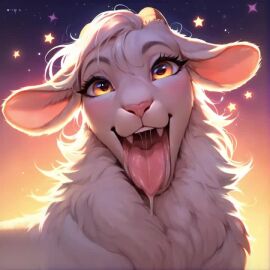 ai_generated animated blowjob fellatio female female_feral feral feral_on_human feral_on_male glowing_eyes goat human_male human_penis human_pov male_pov penis pov saliva straight tagme tongue tongue_out unsauceballs video