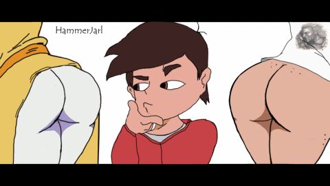 1boy 2girls animated ass ass_focus bad_anatomy big_ass bottomless clothed disney disney_channel disney_xd doubt election exposed_ass female freckles_on_ass hammerjarl hekapoo jackie_lynn_thomas male marco_diaz multiple_females multiple_girls shaking_ass star_vs_the_forces_of_evil teasing topwear twerk twerking white_skin
