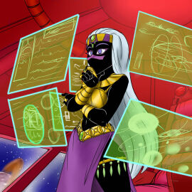 alien alien_girl alien_humanoid duck_dodgers female female_only golden_bikini_top jewelry looney_tunes martian martian_(duck_dodgers) patanu102 queen_tyr'ahnee thinking warner_brothers