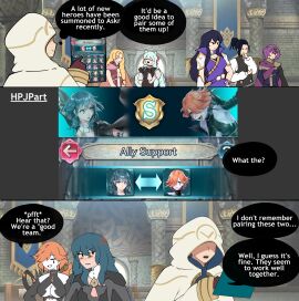 3boys 3koma 5girls alternate_costume angry annoyed ayra_(fire_emblem) black_hair blonde_hair blue_hair braid breasts byleth_(fire_emblem) byleth_(fire_emblem)_(female) cleavage closed_eyes comic dark_blue_hair earrings elbow_gloves english_text facial_tattoo felix_hugo_fraldarius female femboy fire_emblem fire_emblem:_genealogy_of_the_holy_war fire_emblem:_the_blazing_blade fire_emblem:_three_houses fire_emblem_engage fire_emblem_heroes futanari gameplay_mechanics garreg_mach_monastery_uniform gloves grin hair_over_one_eye hands_up hpjpart indoors intersex katarina_(fire_emblem) kiran_(fire_emblem) kiran_(fire_emblem)_(male) kronya_(fire_emblem) large_breasts light_blue_hair long_hair louise_(fire_emblem) male medium_breasts medium_hair multiple_females multiple_girls nintendo official_alternate_costume open_mouth orange_hair plegian purple_hair rosado_(fire_emblem) short_hair shoulder_pads side_ponytail smile tail tattoo teal_hair text very_long_hair