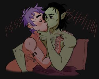 2boys 2d_(gorillaz) ace_copular after_sex black_hair black_nail black_nail_polish black_nailpolish black_nails blue_hair closed_eyes completely_naked completely_naked_male completely_nude completely_nude_male eyes_open gay gay_kissing gorillaz green_skin green_skinned_male kissing light-skinned_male light_skin male male/male male_only naked naked_male no_visible_genitalia nude nude_male sweat sweatdrop sweating sweaty sweaty_body tattoo tattoos yaoi