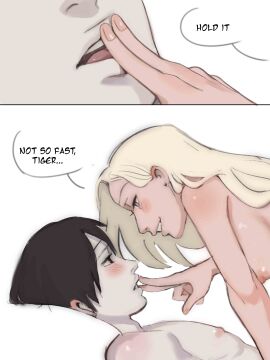 1boy 1girls absurd_res areolae bedding bedroom_eyes bedsheets black_eyes black_hair blonde_hair blue_eyes boruto:_naruto_next_generations breasts canon_couple comic couple cowgirl_position dialogue dominant_female ear_piercing earrings english_text erect_nipples female female_on_top femdom finger_to_mouth hair_over_one_eye hi_res high_resolution highres husband_and_wife imminent_sex ino_yamanaka jewelry large_areolae light-skinned_female light-skinned_male light_skin looking_at_another makeup male male/female married_couple monday_mint nail_polish narrowed_eyes naruto naruto:_the_last naruto_(series) naruto_shippuden nipples on_back on_bed painted_nails pale-skinned_female pale-skinned_male pale_skin parted_lips pillow pink_lips pink_lipstick pink_nail_polish pink_nails pink_nipples romantic_couple sai shounen_jump shueisha sitting sitting_on_person smile smiling speech_bubble story straight submissive_male text tongue very_high_resolution white_background yamanaka_ino