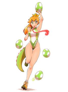 female long_tongue looking_at_viewer mario_(series) monkey_jon one-piece_swimsuit super_crown yoshette yoshi