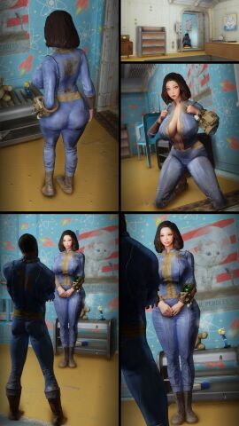 3d bethesda_softworks blush blushing_female bobblehead breasts emotrashcan fallout female figure implied_insertion no_artist_signature no_source pussy pussy_juice_string vault_boy vault_dweller vault_suit