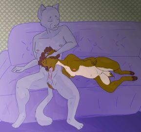 animated anthro breasts cooshoo deer duo felid feline fellatio female furniture genitals male male/female mammal oral penile penis pussy sex small_breasts sofa vulva