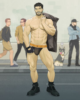 1boy bara beard bulge jockstrap katto8452 lin.katto looking_at_viewer male male_nipples male_only muscular muscular_male nipples penis penis_outline underwear yaoi