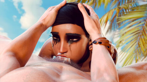 1boy 1girls 3d beach big_penis black_nails blizzard_entertainment blowjob brown_eyes choker cum cum_in_mouth cum_out_nose dark-skinned_female dark_hair dark_skin deepthroat fareeha_amari fellatio female gladionanimated heart interracial light-skinned_male light_skin male male/female male_pov nude nude_female oral oral_sex overwatch overwatch_2 pale-skinned_male pale_skin penis pharah ponytail pov pov_eye_contact red_lipstick rough_oral saliva straight sucking sucking_penis tattoo tattooed_arm