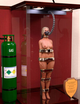 1girls 3d blonde_hair bound bound_arms bound_legs completely_nude female female_only full_body marvel marvel_comics mystique nude nude_female solo thejpeger trophy_case unconscious unconscious_female x-men