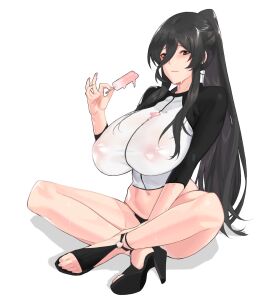 1girls areolae_visible_through_clothing black_eyes black_hair black_panties breasts female food looking_at_viewer melting_popsicle mimyo min_jihyeon_(mimyo) navel original panties pink_nails ponytail popsicle sitting solo visible_nipples white_background