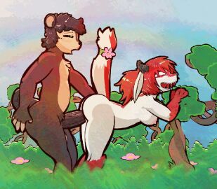 1boy 1girls 2024 2d_animation accessory against_natural_surface against_surface against_tree animated anthro anthro_on_anthro anthro_only anthro_penetrated anthro_penetrating anthro_penetrating_anthro areola ass balls bent_over big_penis biped bouncing_breasts breasts brown_body brown_fur brown_hair brown_penis canid canid_demon closed_eyes demon digital_media_(artwork) duo empty_eyes erection female female_anthro female_penetrated fingerless_(marking) flower_accessory from_behind from_behind_position fur furgonomics furry furry_only genitals gloves_(marking) grinion_(species) hair horn interspecies leg_markings looking_pleasured loop male male/female male_anthro male_penetrating male_penetrating_female mammal markings multicolored_body multicolored_fur nipples nude nude_anthro nude_female nude_male open_mouth open_smile outside_sex penetration penile penile_penetration penis penis_in_pussy pink_areola pink_nipples plant pussy rainbow red_body red_fur red_hair sex skashi95 smile smiley_cindy_(skashi95) socks_(marking) tail tail_accessory tan_balls tan_body tan_fur tree two-tone_body two-tone_fur vaginal_penetration white_body white_eyes white_fur