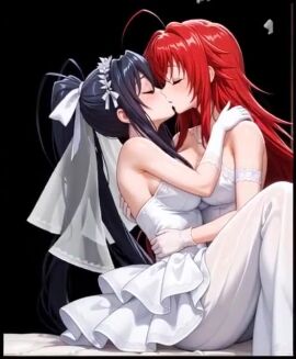 2girls ai_generated akeno_himejima girl_on_girl high_school_dxd lesbian_couple lesbian_domination lesbian_focus lesbian_kiss lesbian_sex marriage rias_gremory rias_x_akeno sapphic tagme video wedding_dress wife_and_wife yuri