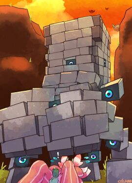 ambiguous_gender ass big_ass big_butt blush bodily_fluids catjam_(artist) cottonee dangerous_sex duo exclamation_point feral generation_5_pokemon generation_7_pokemon genital_fluids huge_ass huge_butt lurantis male mountain nintendo pokemon pokemon_(species) precum size_difference stakataka sweat sweatdrop ultra_beast