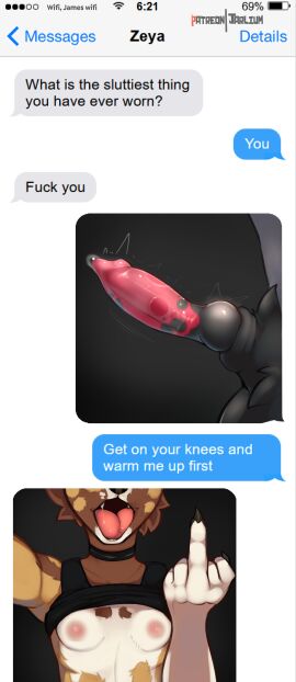 621_(number) 69_(number) absurd_res animal_genitalia animal_penis anthro areola balls biped black_balls black_nose black_sheath bodily_fluids breasts brown_body brown_fur brown_hair canid canine canine_genitalia canine_penis choker claws clenched_teeth clothed clothing clothing_lift duo emanata english_text erection female femboy flashing flashing_breasts fur gay gay_anal gay_masturbation gay_sex genital_fluids genitals gesture hair hand_gesture hi_res homosexual homosexual_male homosexual_masturbation jarlium jewelry knot male male/female male/male male_only male_penetrated mammal middle_finger necklace nipples open_mouth penis pink_tongue precum presenting presenting_breasts presenting_penis profanity red_penis selfie sheath side_view signature simple_background solo solo_male teeth text text_message texting tongue white_body white_fur