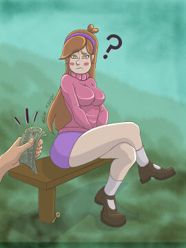 1girls ass big_ass big_breasts big_thighs bill_cipher breasts brown_eyes brown_hair cartoon disney disney_channel disney_xd female female_focus gravity_falls mabel_pines male money offscreen_character offscreen_male taqo teenage_female teenager thick_legs thick_thighs thighs