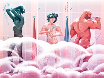 apollonsfw bara gay male male_only muscles naked naked_male self_upload shower yaoi